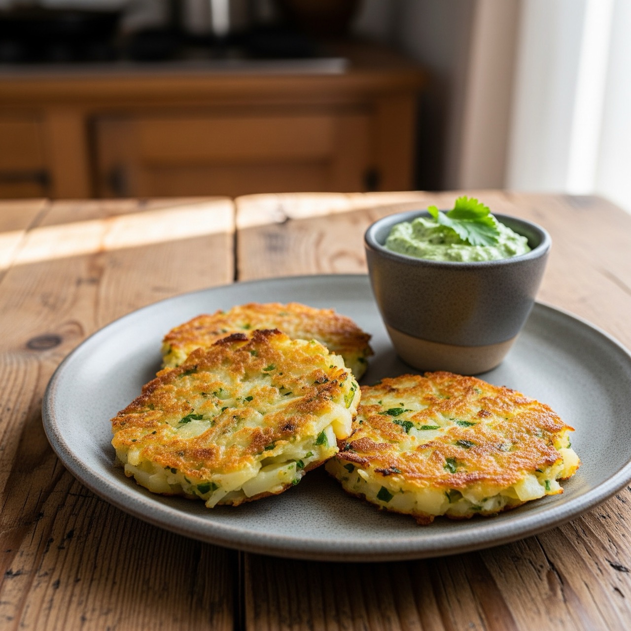 Kohlrabi-Kartoffel-Rösti mit Koriander Dip Rezept | SpeiseGut